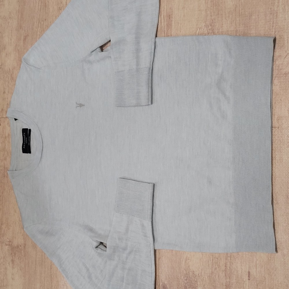 All Saints Mode Merino Crew NWOT Slim Fit Blue Gray